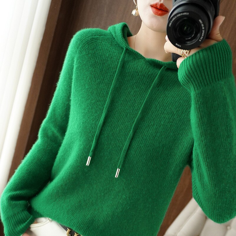Drop Shoulder Knit – Plush Cozy Women's Hooded Sweater