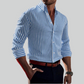 Men's Solid Color Striped Long Sleeve 3D Printed Casual Shirt - Cozy Fashion Top