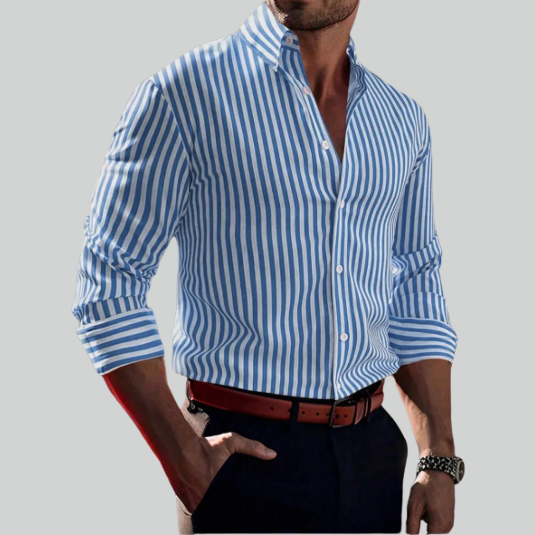 Men's Solid Color Striped Long Sleeve 3D Printed Casual Shirt - Cozy Fashion Top