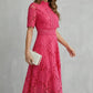 Plush Women's Dress - Lace, Cinched Waist, Short Sleeves, Timeless A-Line Silhouette, 100% Polyester, For Occasions