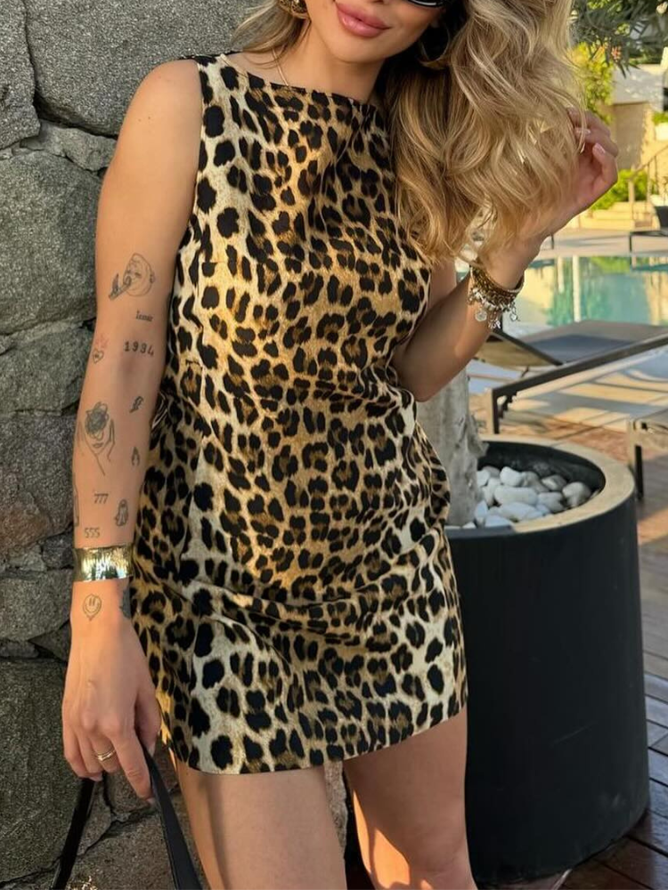 Variant image for Leopard Print Mini Dress for Women - Stylish Summer Dress with Flattering Fit for Casual and Festive Occasions-1