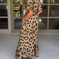 Plus Size Women's Boho Dress, Breathable Loose Fit Summer Dress in Panther Print - Available in Khaki, Blue, Gray-4