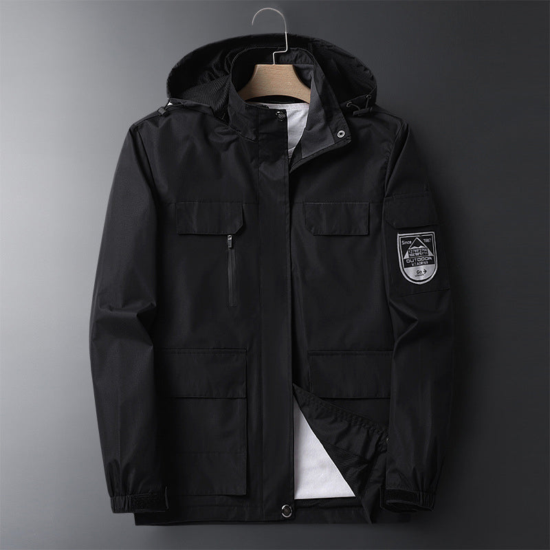 Water-Resistant Men's Rain Jacket - Hooded Colorblock, Packable