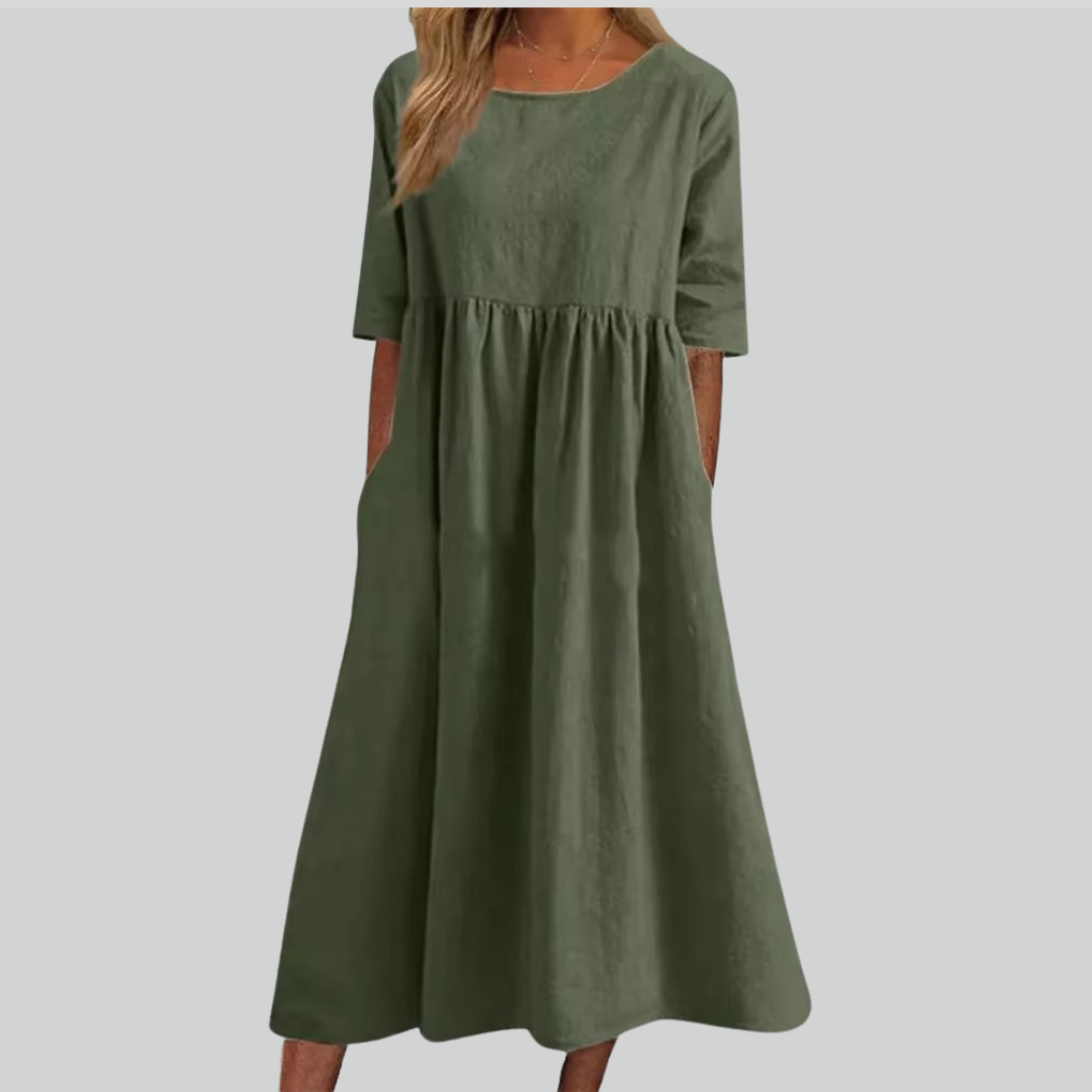 Brisa Cotton Dress - Loose Fit, Breathable Summer Style, Casual Regular Wear, Side Pockets for Comfort