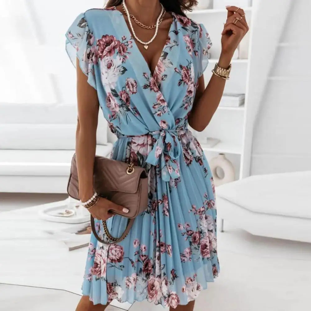 Variant image for Floral Print Women's Dress with Stylish Neckline for Wedding Guests and Summer Events-6
