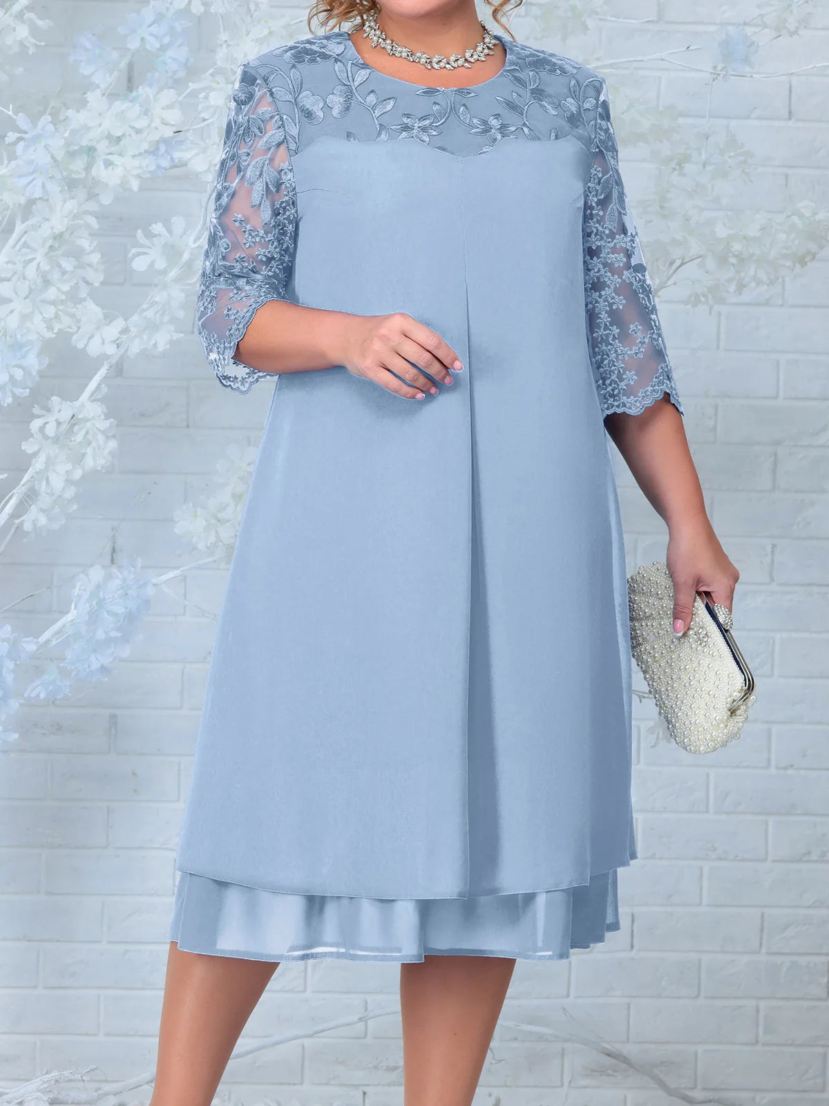 Variant image for Elegant Plus Size Women's Dress for Formal Occasions, Stylish Wedding Guest Dress, Comfortable Knee-Length Design-9