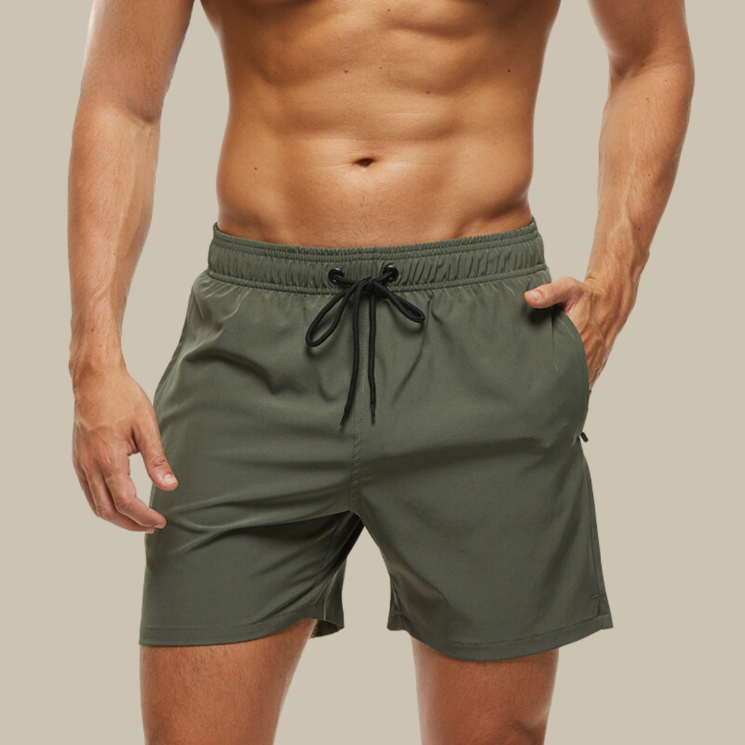 Men's Fast-Drying Swim Trunks with Zipped Pockets and Adjustable Cord Closure, Stretch Cut Bathing Suits for Beach and Pool Activities-4