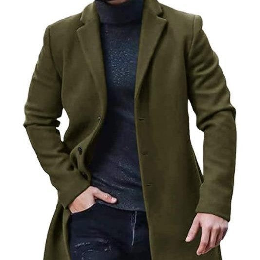 Refined Warm Men's Tweed Coat - Medium-Length Polyester