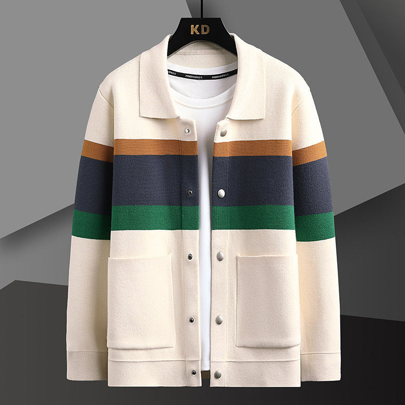 Plush Mens Cardigan Jacket - Relaxed Lapel, Polyester Casual