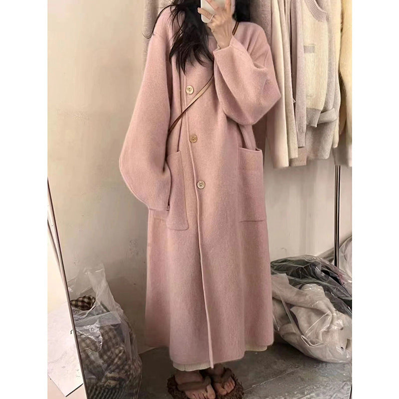Cozy Warm Womens Wool Midlength Overcoat - Turtleneck Knit