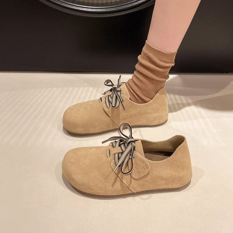 Light women's flats - lace-up, round-toe, suede, casual everyday all-day wear