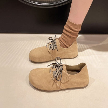 Light women's flats - lace-up, round-toe, suede, casual everyday all-day wear