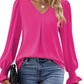 Elegant Women's Blouse in Solid Color, Lightweight Polyester V-Neck Top for Spring and Autumn Styling-4