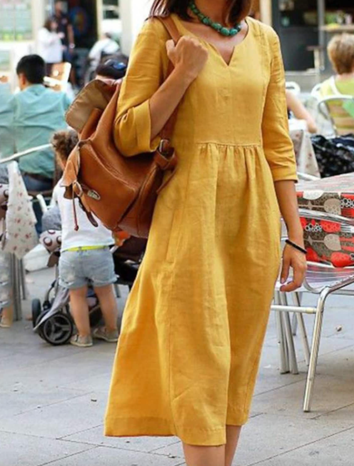 Womens Dress with 3/4 Sleeves, Flattering Fit, Comfortable Natural Fabric, Available in Multiple Colors-2