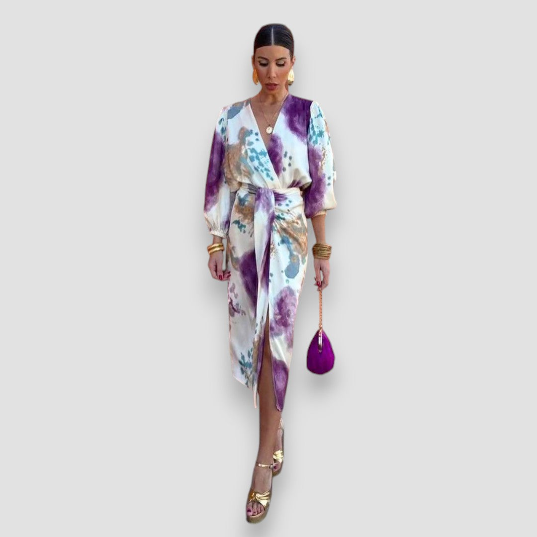 Elegant Purple V-Neck Women's Dress, Figure-Hugging Formal Cocktail Dress for Special Occasions-4