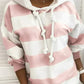 Plush Women’s Hooded Pullover - Striped Relaxed Cotton, Casual