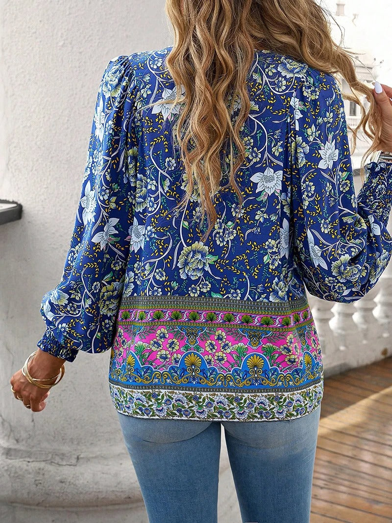 Summer Floral Blouse for Women, Lightweight Cotton Top with Adjustable Fit and Boho Design, Perfect for Casual Outings-6