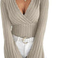 Women’s Stretchy Long Sleeve Top - V Neck, Ribbed Knit