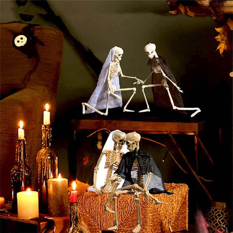 Plastic Halloween Skeleton Couple Props Wedding Veil Decor