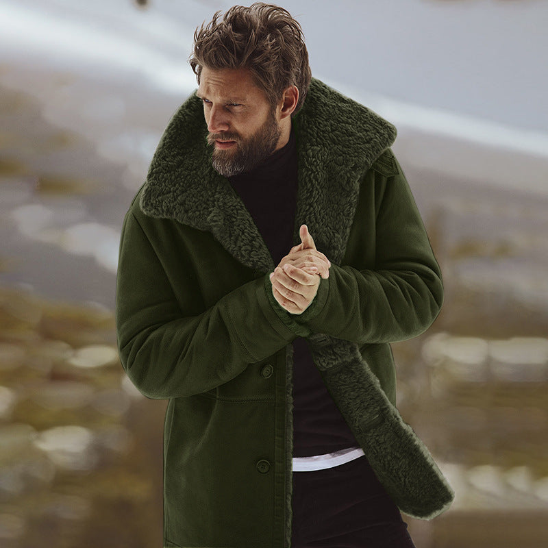 Men’s Warm Winter Coat - Single-Breasted Sherpa Lined