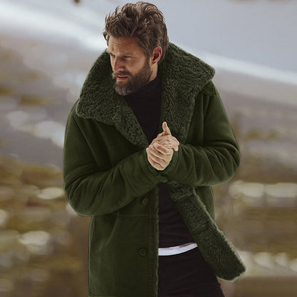 Men’s Warm Winter Coat - Single-Breasted Sherpa Lined
