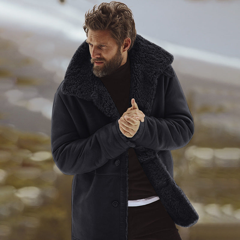 Men’s Warm Winter Coat - Single-Breasted Sherpa Lined