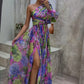 One-Shoulder Floral Women's Dress, Elegant Asymmetrical Summer Dress, Perfect for Wedding Guest and Formal Occasions-1
