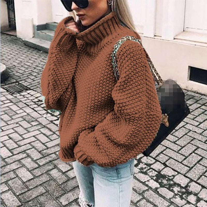 Women Oversized Turtleneck Sweater - Chunky Knit, Winter