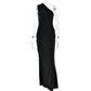 women's Fitted dress - asymmetric one-shoulder sheath, satin, for formal evening events and special occasions