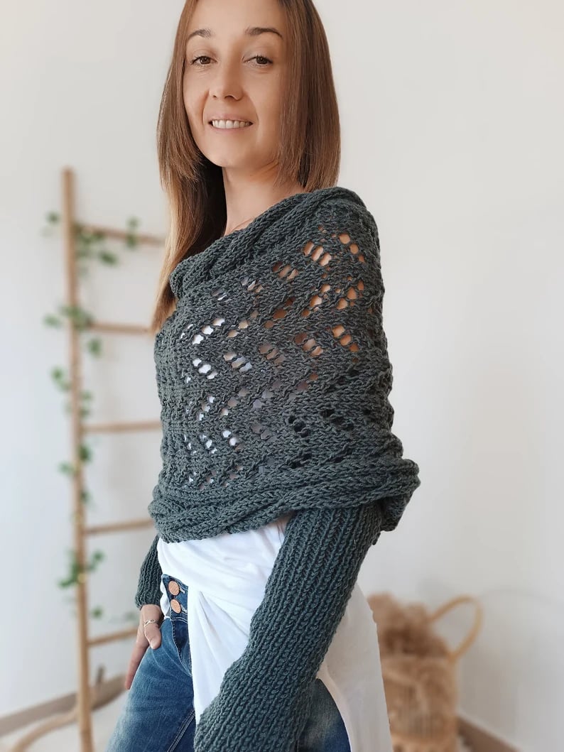 Plush Women’s Scarf - Openwork Rectangular, Knit, For Winter
