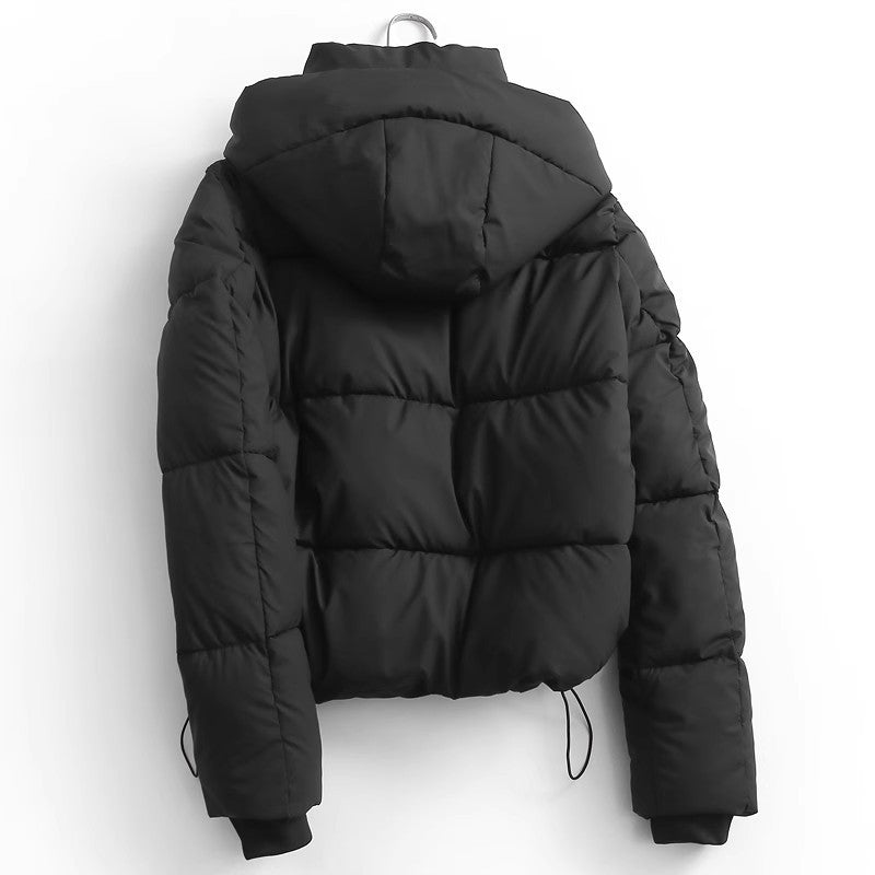 Women Warm Hooded Puffer Coat - Cropped Boxy Cotton Winter