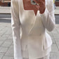 Light women's blazer - two-button square collar, structured silhouette, polyester, for work