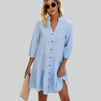 Women's Beachsissi Light Blue Plaid Sundress Mini Dress for Summer Casual Wear