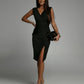 Elegant Women's V-Neck Cocktail Dress with Slit, Figure-Hugging Design for Formal Occasions, Available in Multiple Sizes-6