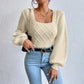 Plush Women's Square Collar Sweater - Cropped Knit Layering