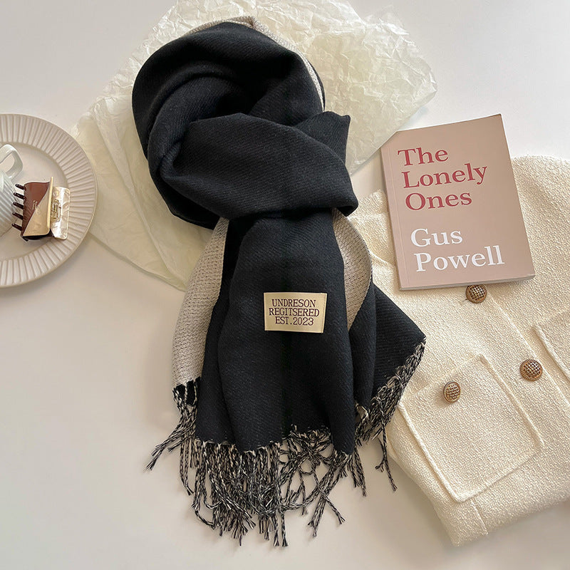 Women Warm Scarf - Reversible Fringed Cashmere Winter