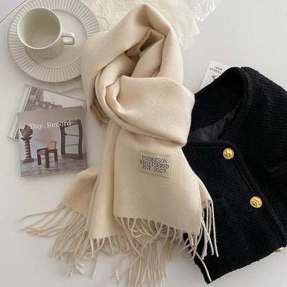 Women Warm Scarf - Reversible Fringed Cashmere Winter