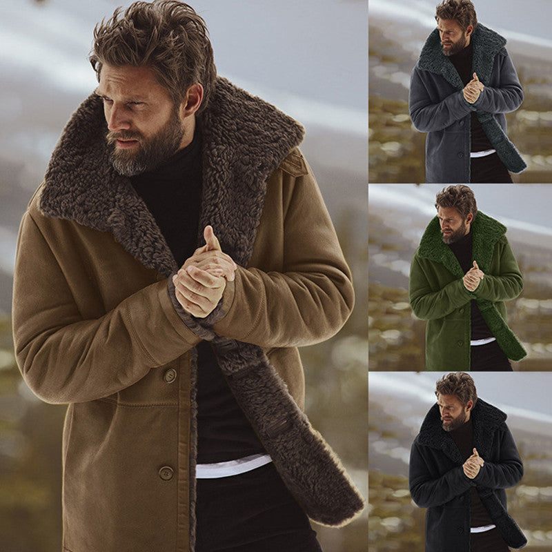 Men’s Warm Winter Coat - Single-Breasted Sherpa Lined