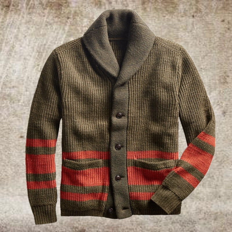Mens Warm Cardigan Jacket - Shawl Collar, Cotton, Fall