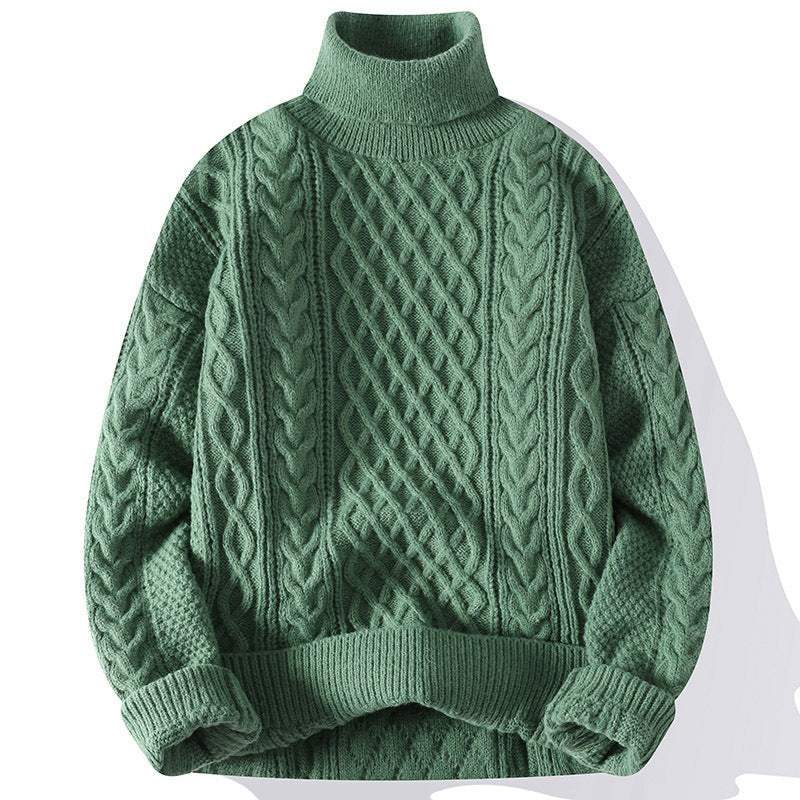 Mens Warm Turtleneck Sweater - Relaxed Cable Knit, Winter