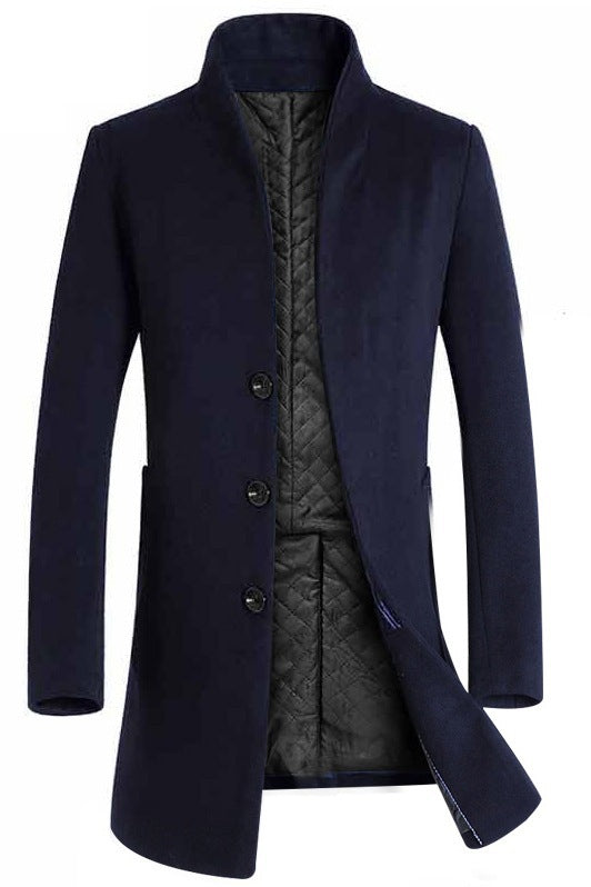 Tailored Warm Mens Wool Coat - Single Breasted Thigh, Winter