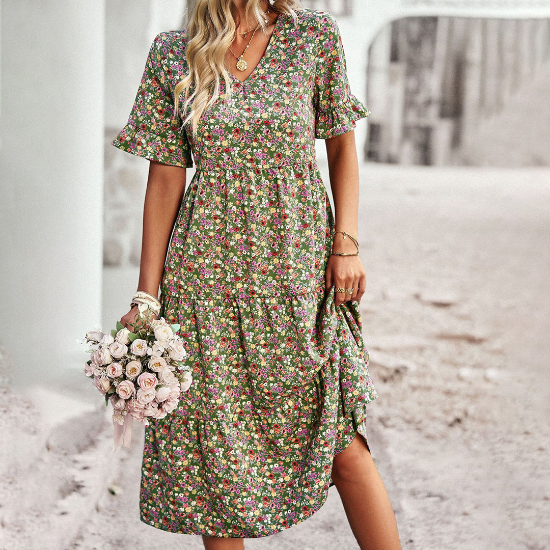 Variant image for Elegant Floral Print Midi Dress - Versatile Summer Wedding Guest Dress for Work and Social Occasions-13