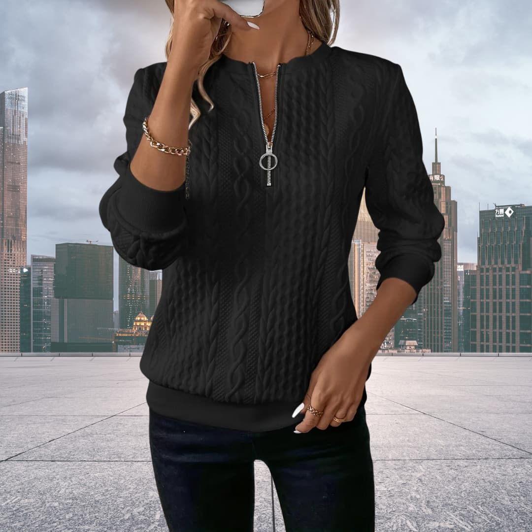 Stylish Women's Sweater with Flattering Fit, Modern Zipper Detail, and Unique Knitted Design in Multiple Colors-4