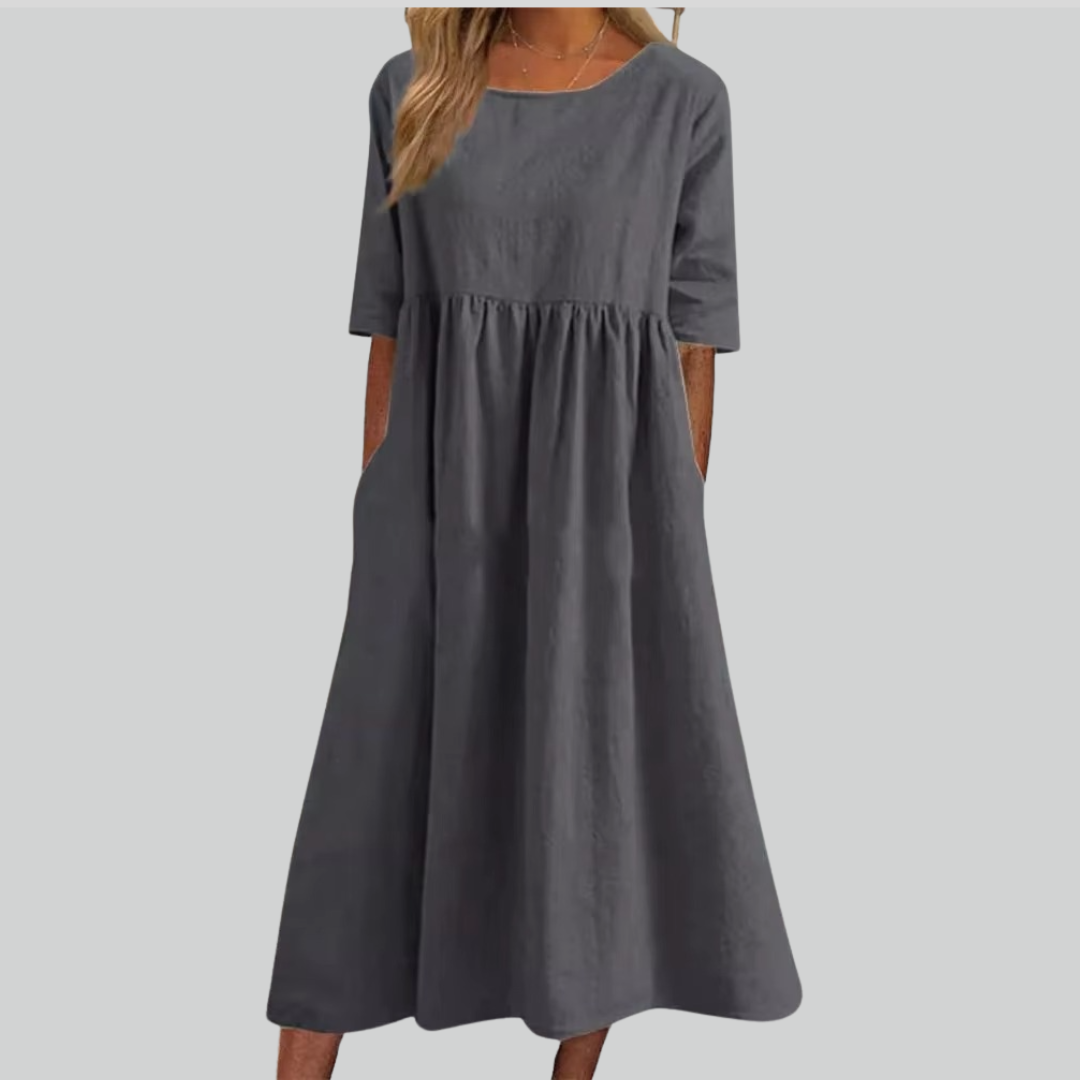 Brisa Cotton Dress - Loose Fit, Breathable Summer Style, Casual Regular Wear, Side Pockets for Comfort
