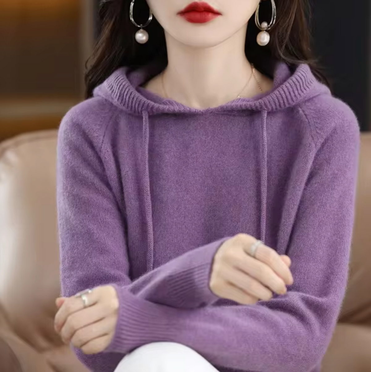 Warm Cozy Womens Knit Hoodie - Relaxed Fit, Plush Knit