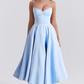 Elegant White Satin Midi Dress with Spaghetti Straps and Tulle Skirt for Women - Perfect for Special Occasions-1