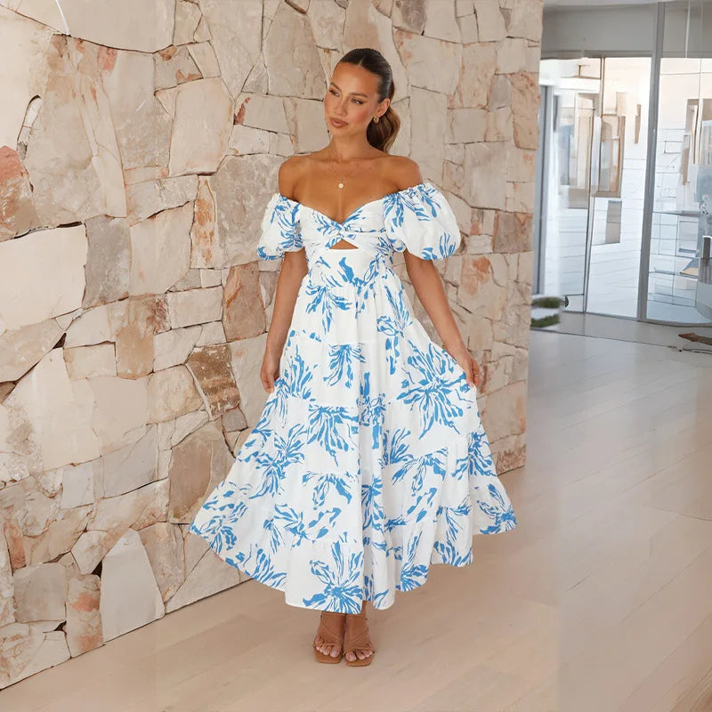 Elegant Long Floral Women���s Dress with Stylish Sleeves - Perfect for Wedding Guests, Summer Parties, and Formal Events-4