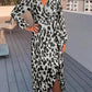 Variant image for V-Neck A-Line Long Sleeve Midi Dress with Leopard Print for Women, Stylish Casual Cotton Blend-7