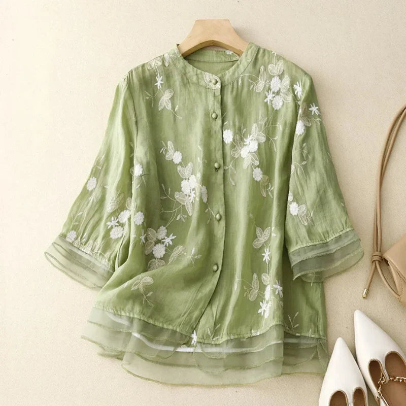 Variant image for Elegant Women's Top with Embroidery, Breathable Cotton Blend Blouse in Various Colors and Sizes-21