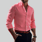 Men's Solid Color Striped Long Sleeve 3D Printed Casual Shirt - Cozy Fashion Top
